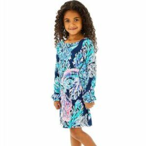Lilly Pulitzer GIRLS MINI SOPHIE RUFFLE DRESS High Tide Navy Party in Paradise